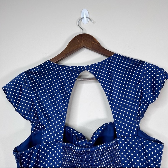 Guess LA Retro Style Polka Dot Wiggle Dress Sweetheart Neckline Blue Size 10 - Picture 8 of 14